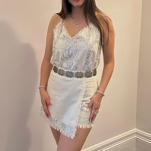 Revolve X Endless Rose linen and sequin glitter fringe 2pc skort set, Medium🫶🤍